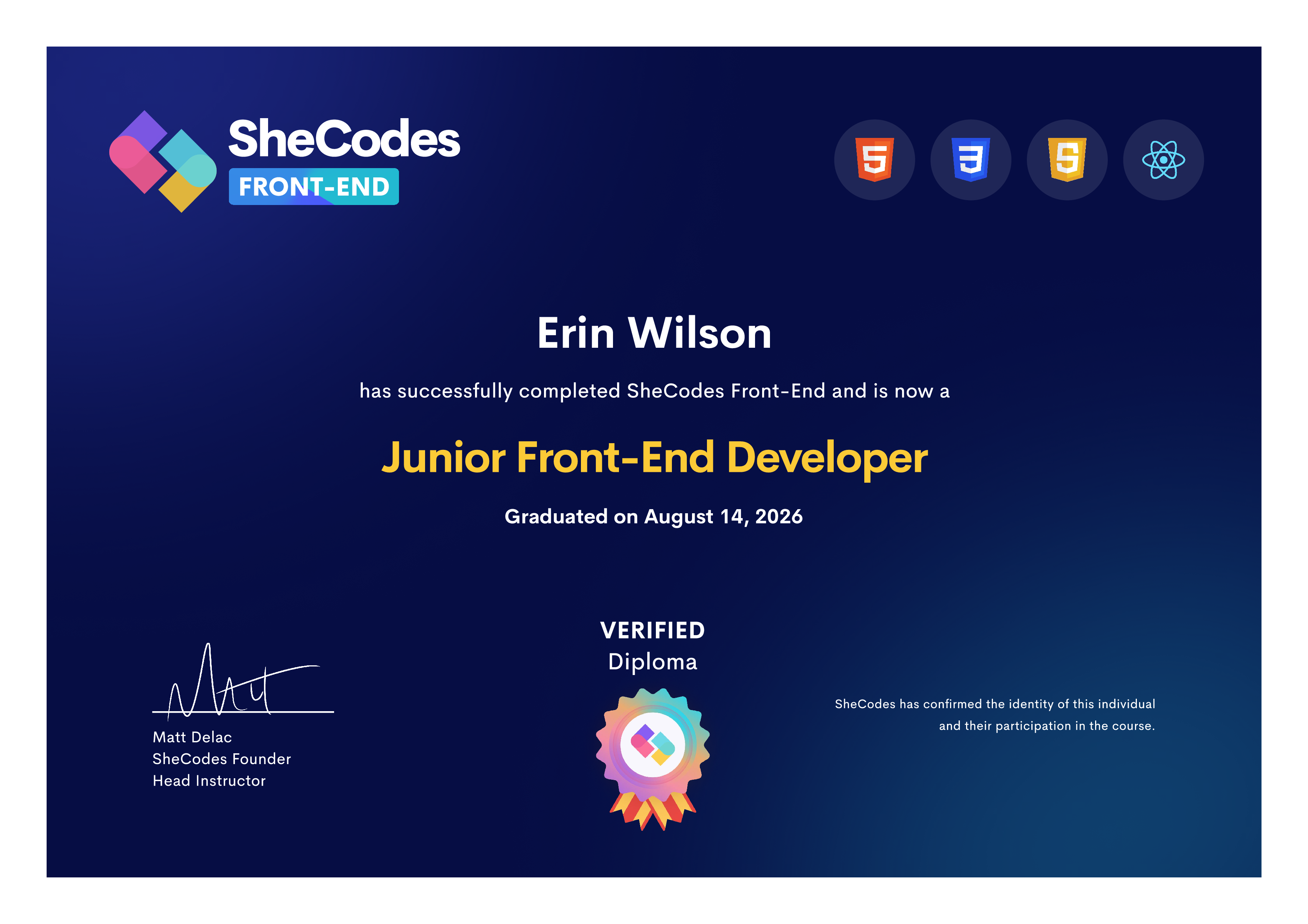 Certificate for Jr. Front-End Development
