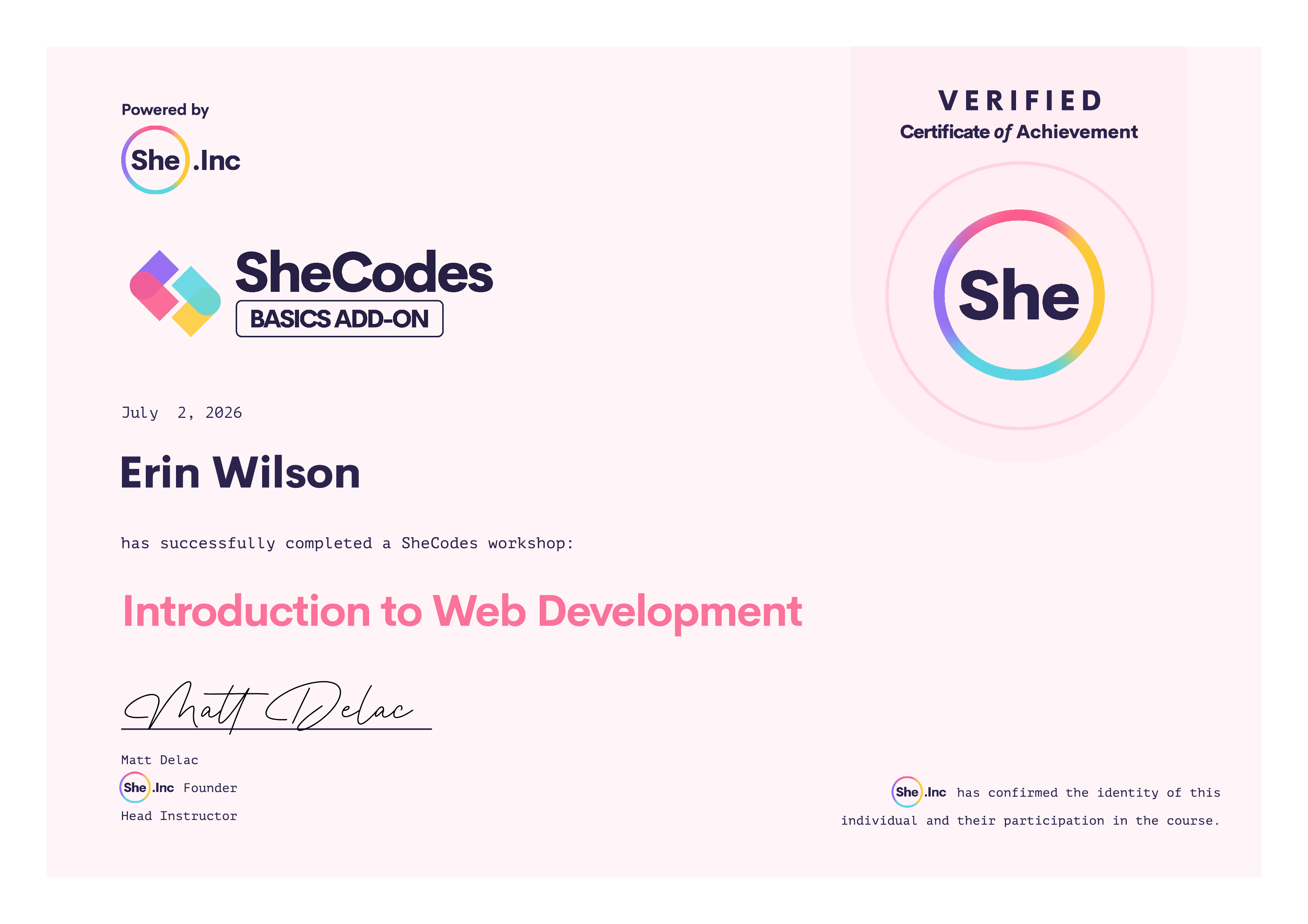 Certificate for Introduction to Web Development