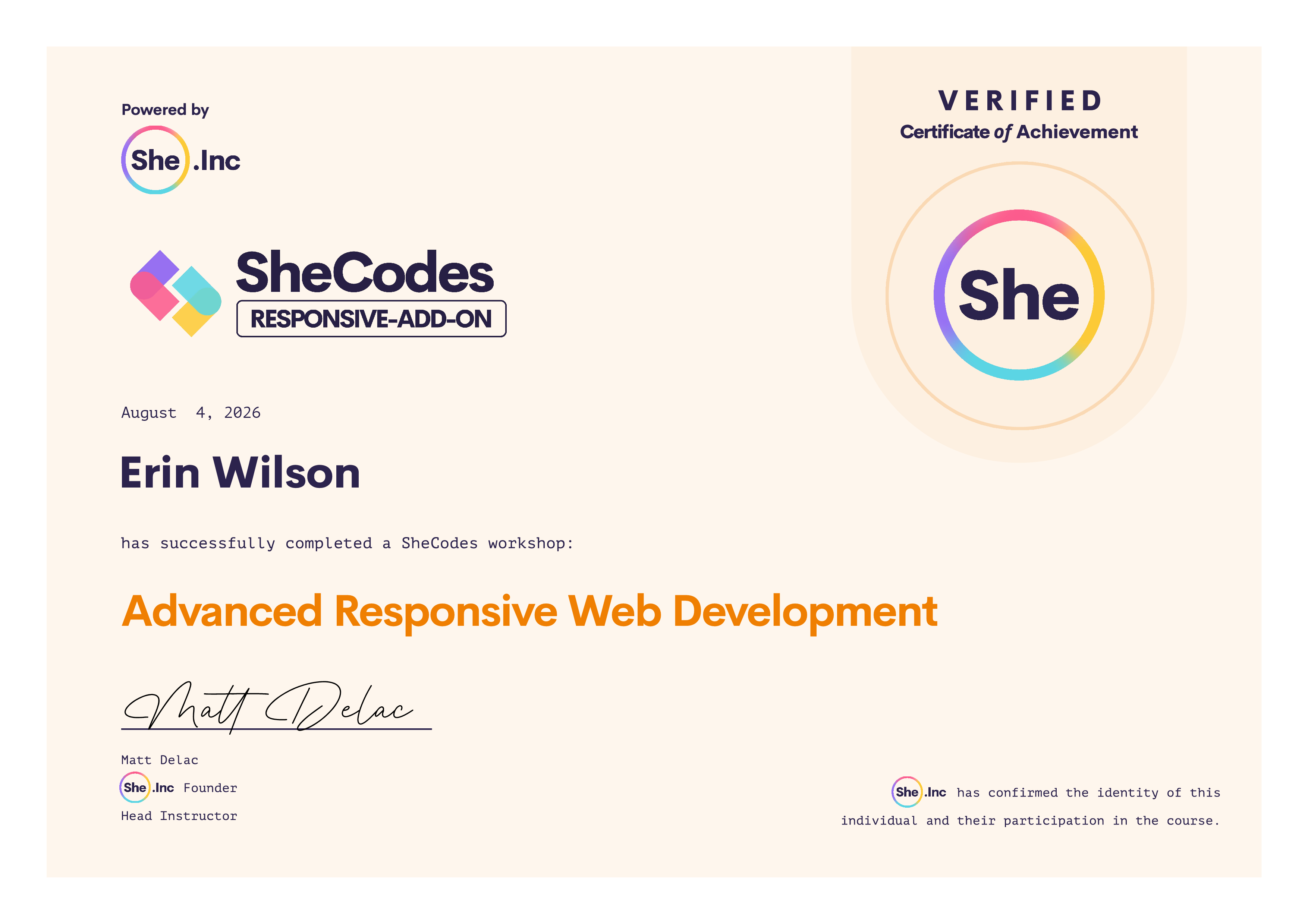  Certificate for Advanced responsive Web Development