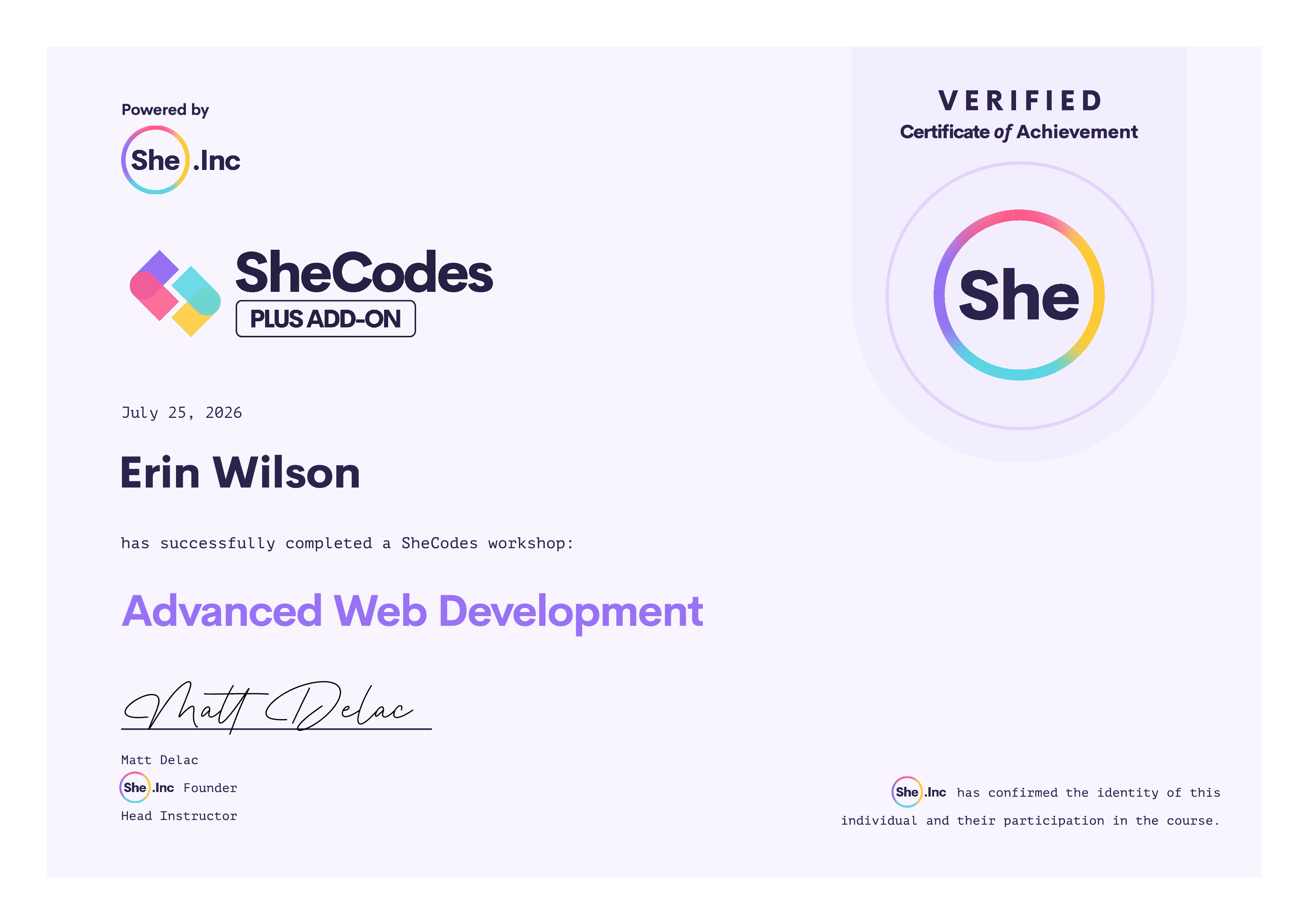Certficate for Advanced Web Development