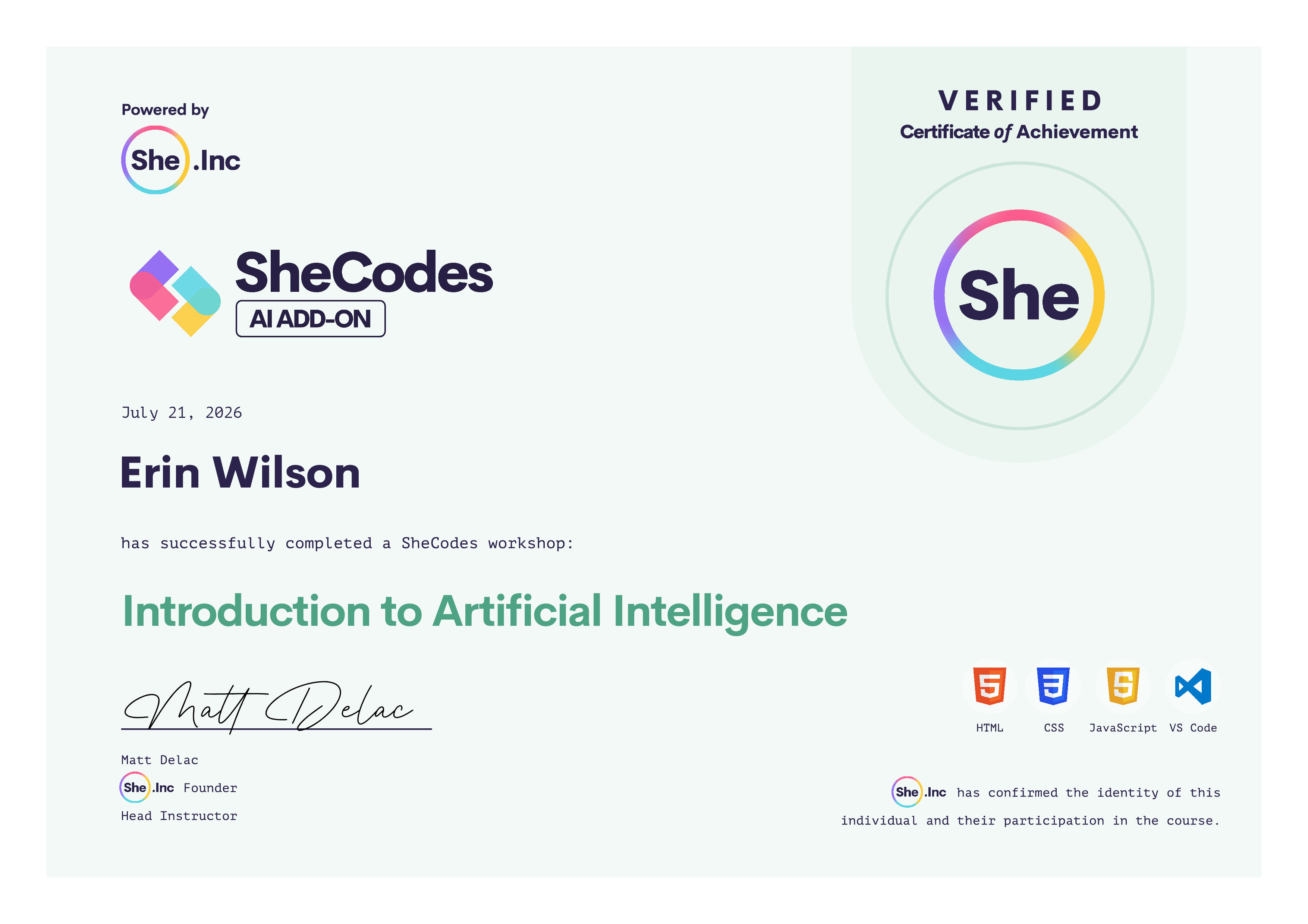 Certficate for Introduction to Artificial Intelligence