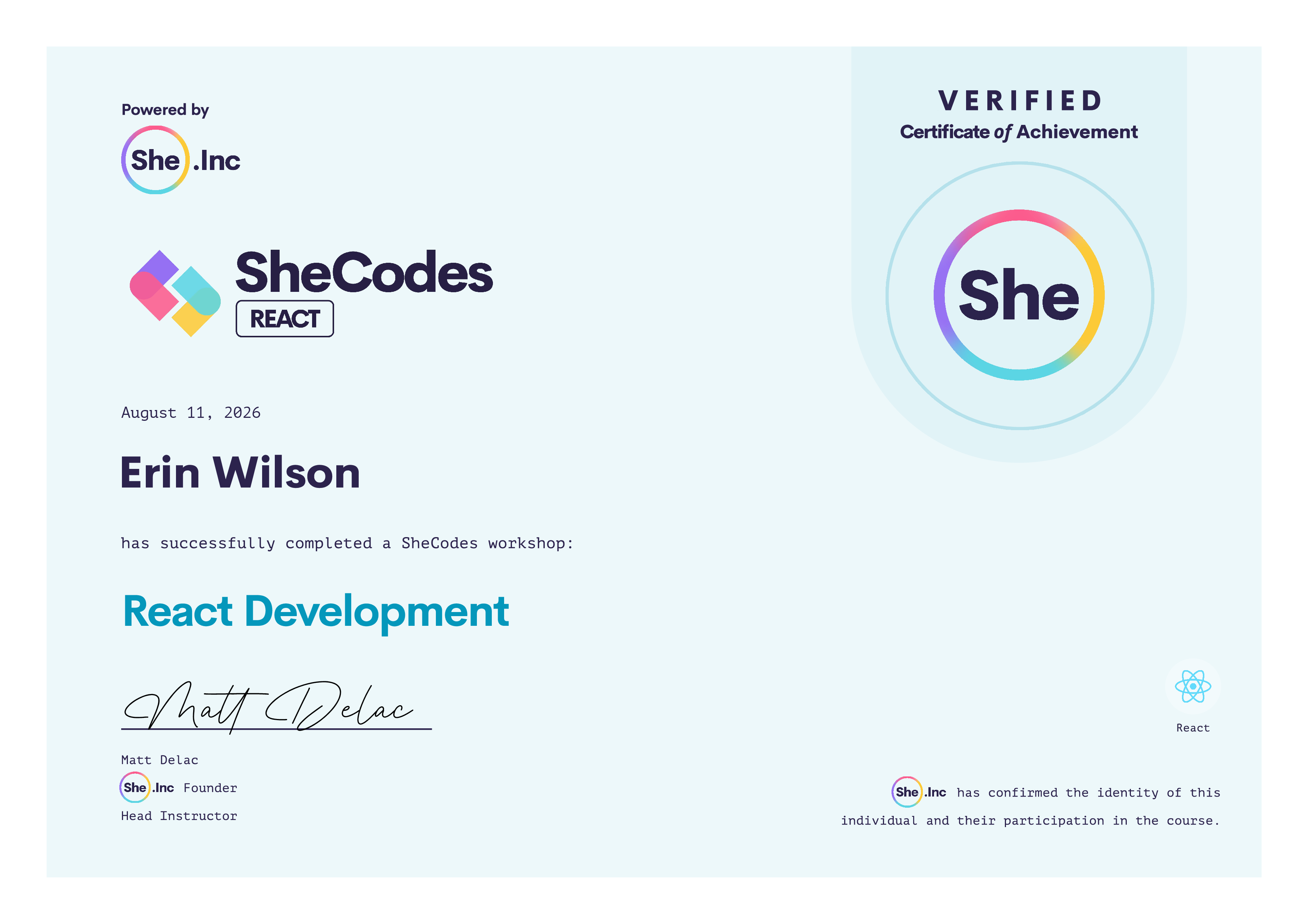 Certificate for React Development