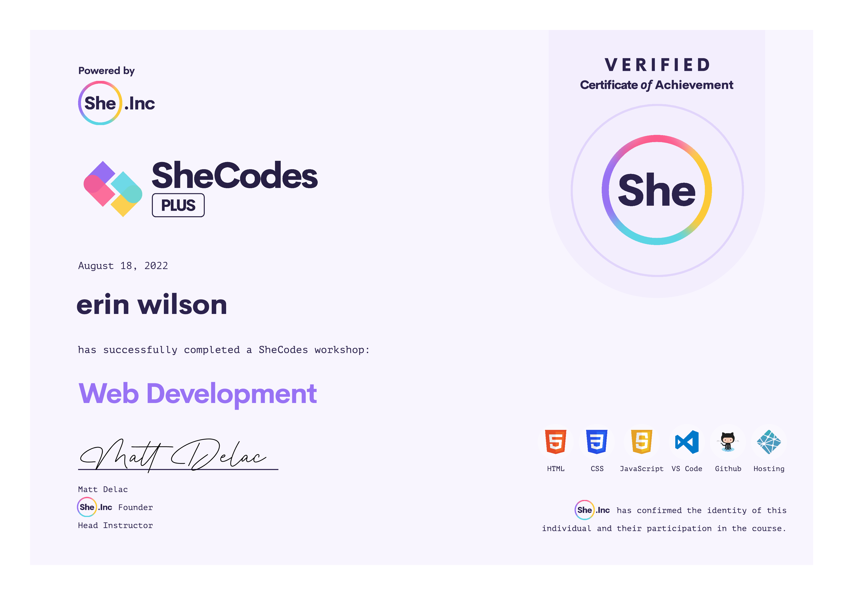 Certificate for Web Development Plus