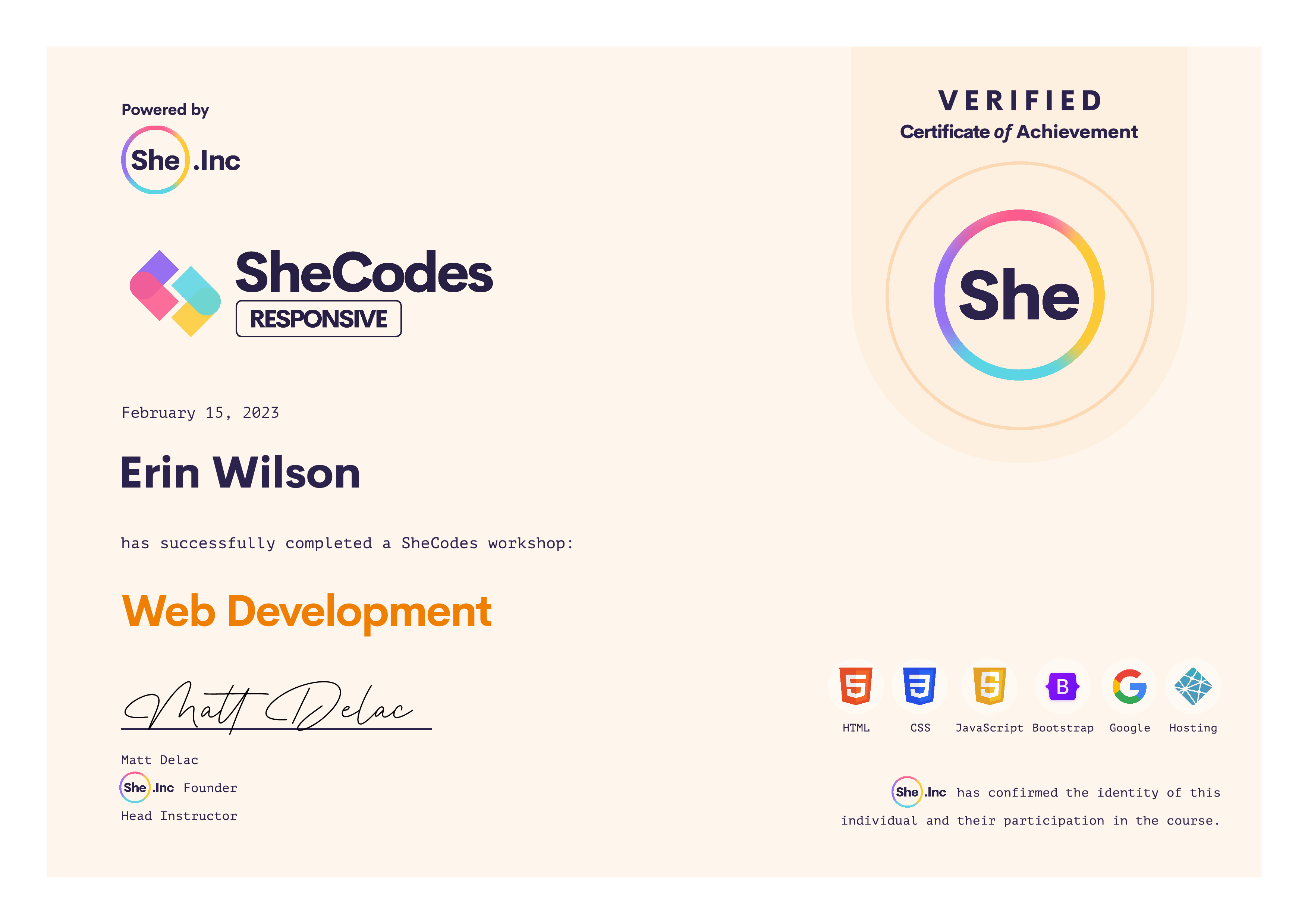 Certificate for Web Development